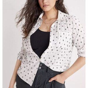 Maeve Anthropologie White blouse birds Eye print Size 14 Classic Career